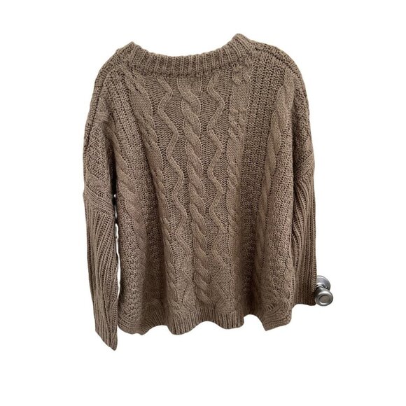 Azalea Tan Oversized Crewneck Cablenet Sweater size med/large - Picture 2 of 7
